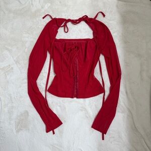 sheer red corset topped